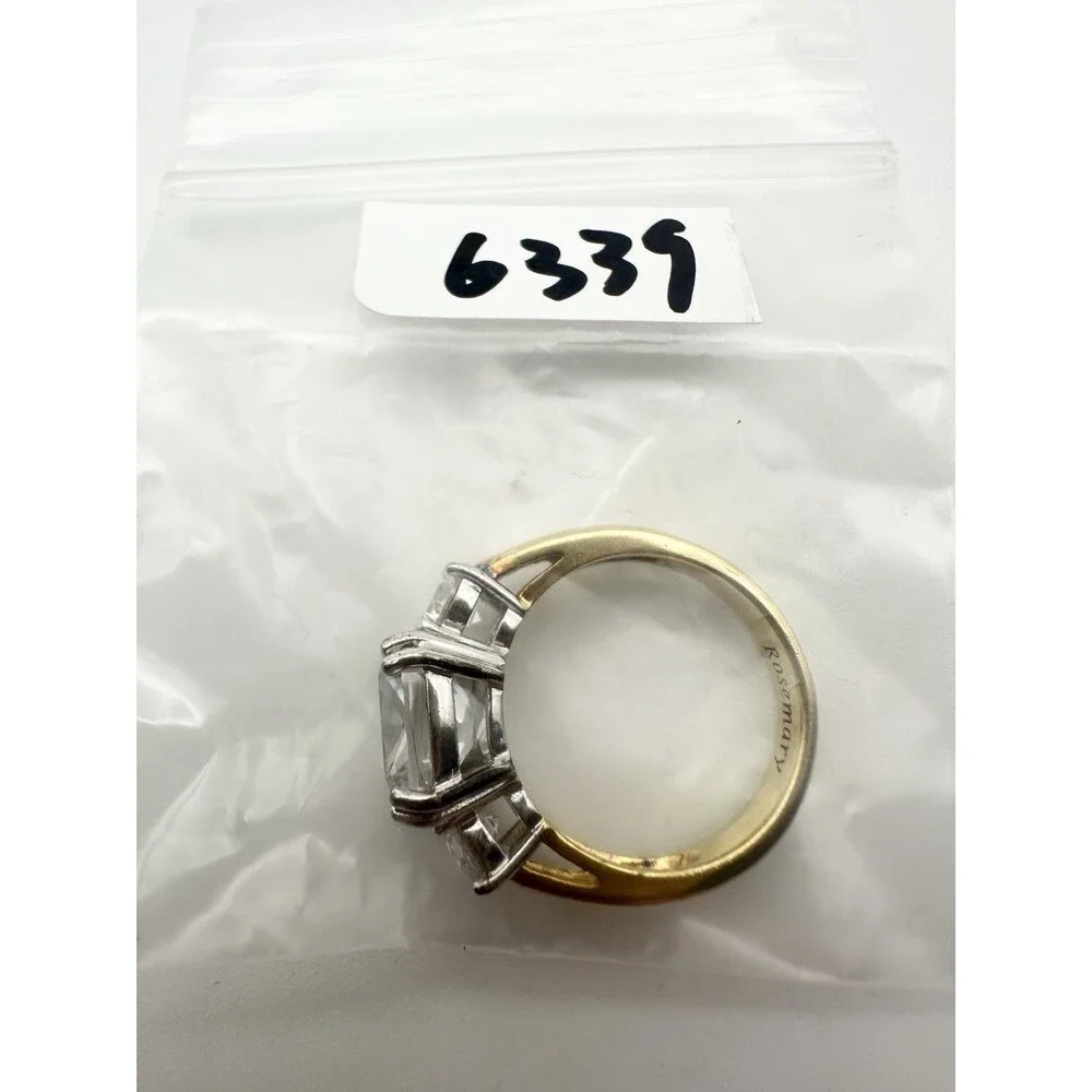 Gold Plated Radiant Cut Engraved Rosemary Ring Size 7